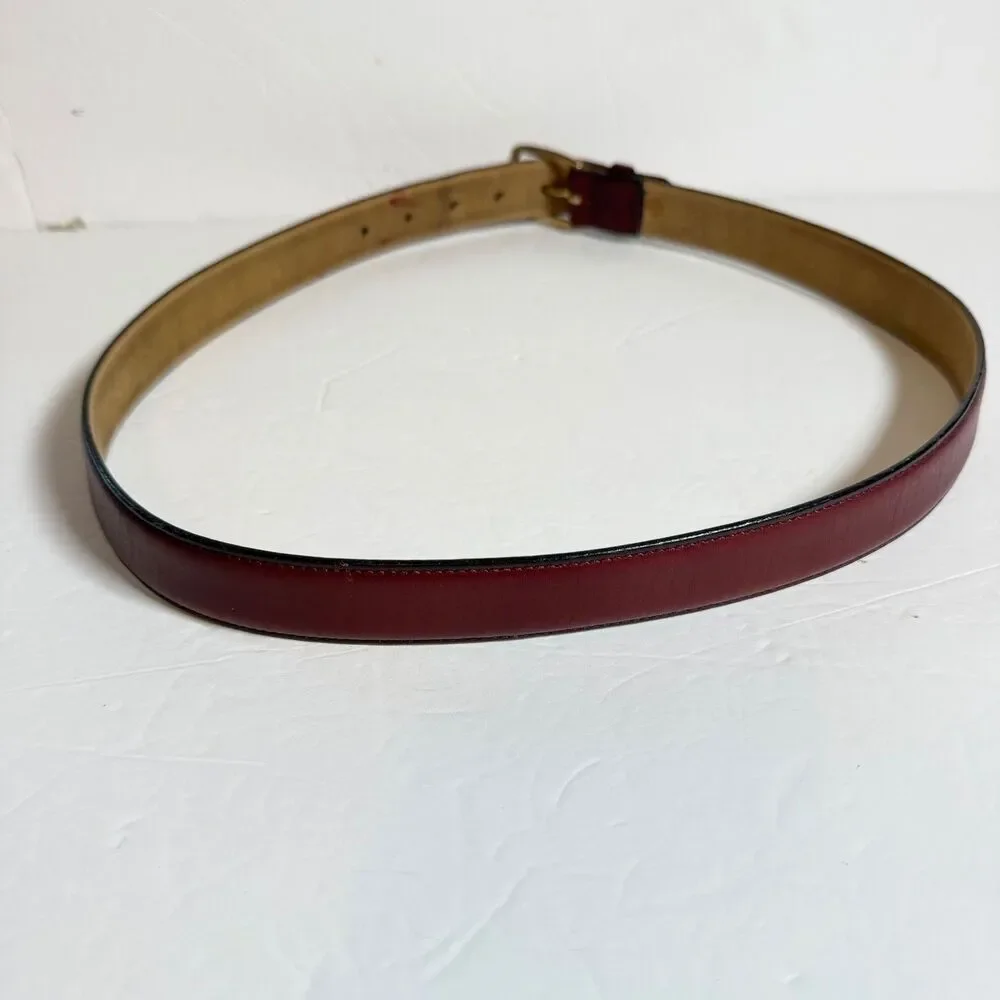 L'Aiglon Paris New York Burgundy Leather Belt Size 36 Full Grain Brass Buckle